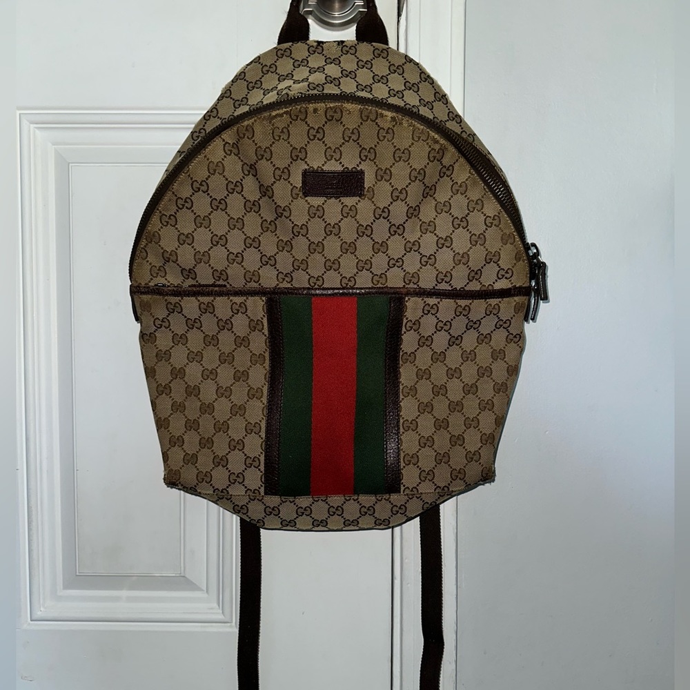 Original Gucci Web Monogram GG Beige Canvas Backpack